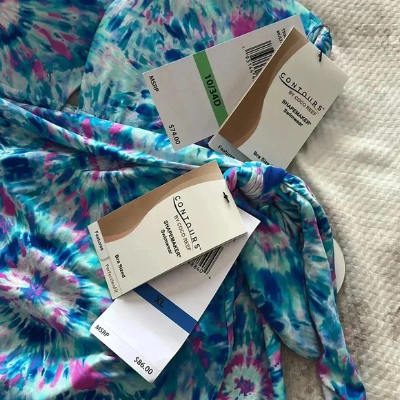 Coco Contours Cameo Halter Bra Sized Underwire Push Up Bikini All Over Tie Dye - Picture 6 of 6